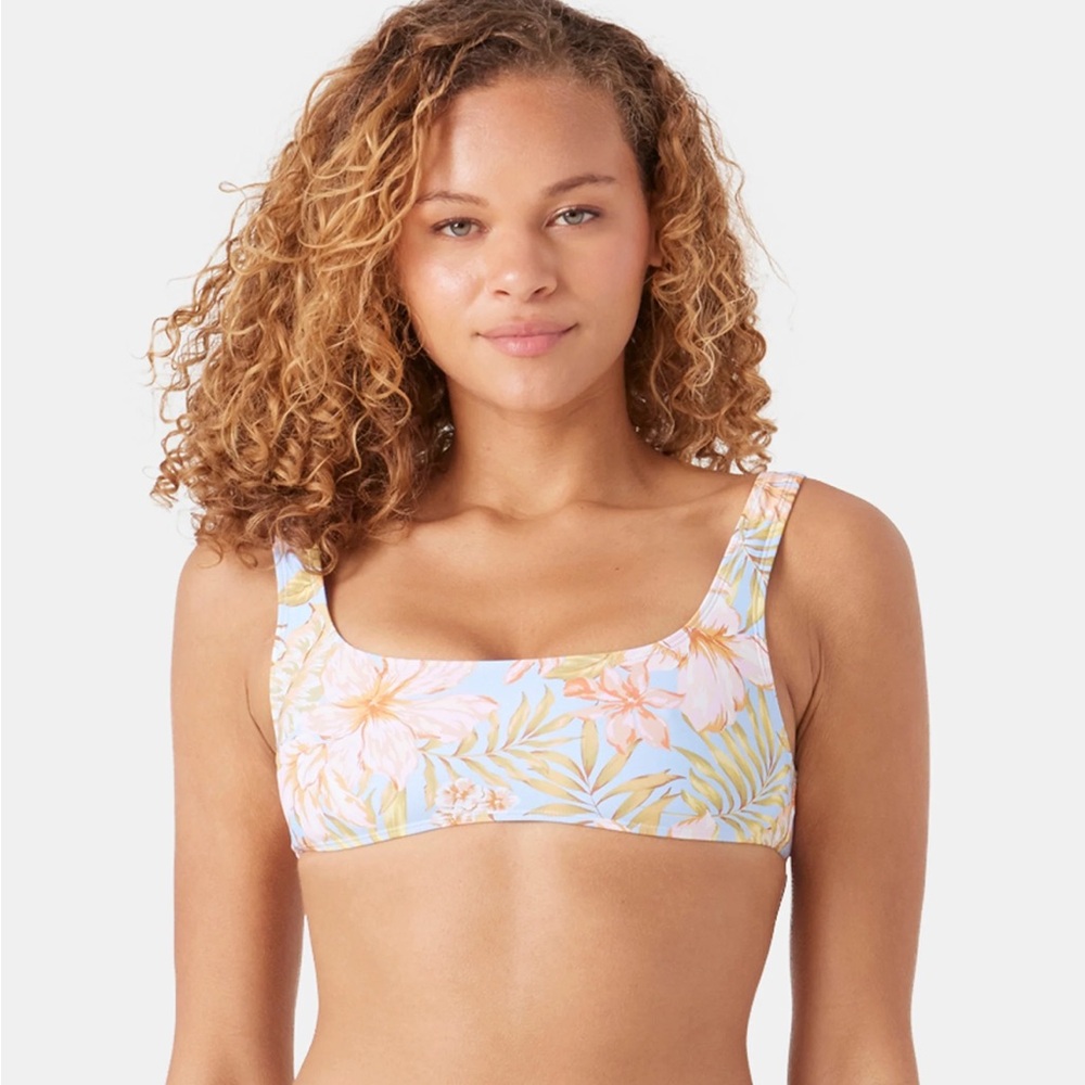 Roxy Tropical Blue Floral Square Neck Bikini Top